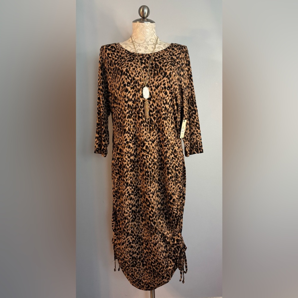 🆕 Terra & Sky - Ruched Knit Midi Dress with Side Ties, Size 1X (16W-18W).    #46